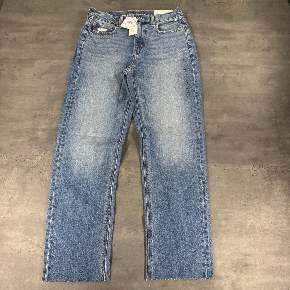 American Eagle Jeans Womens 4 Super High-Rise Ankle Straight Blue Distressed $60